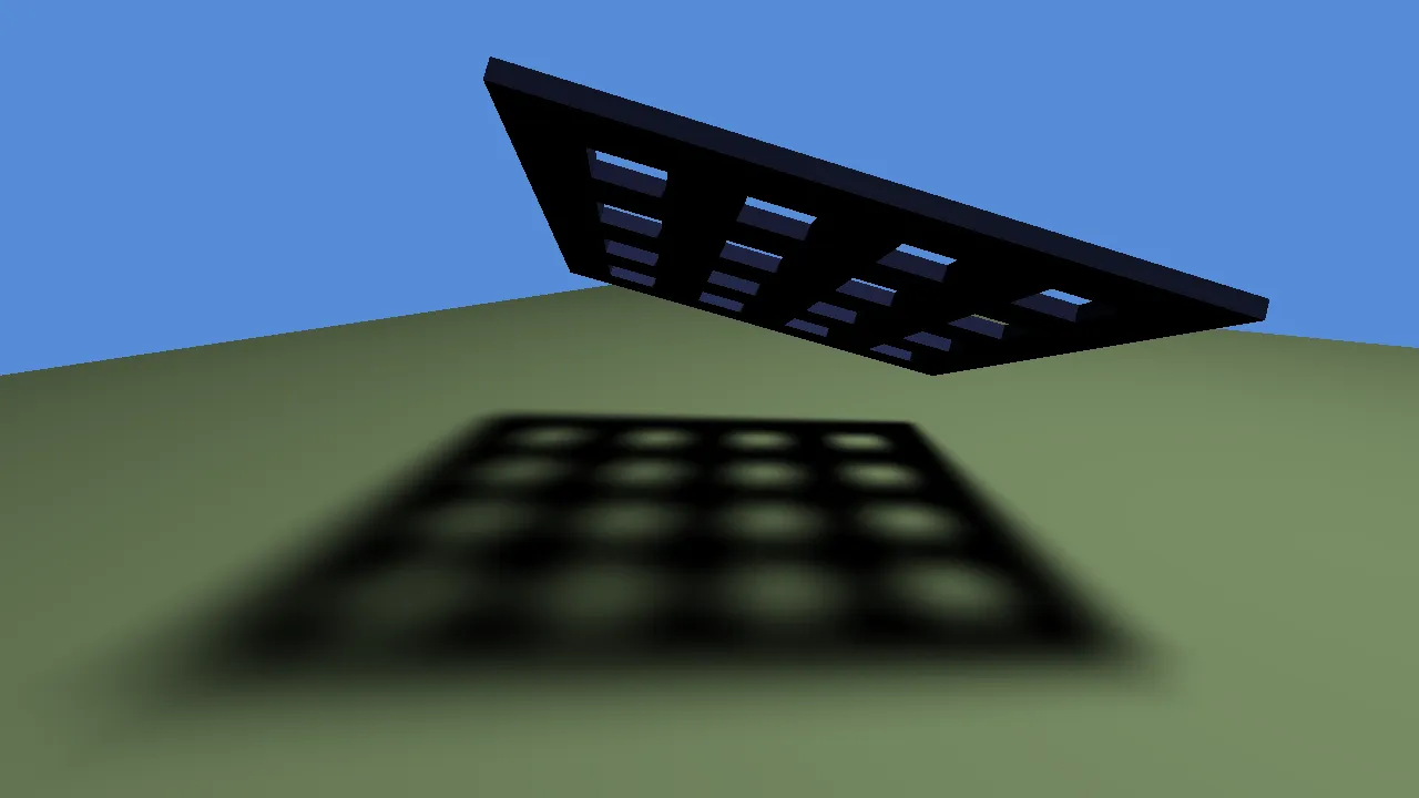 A perforated slab casting a grid of soft shadows onto the ground